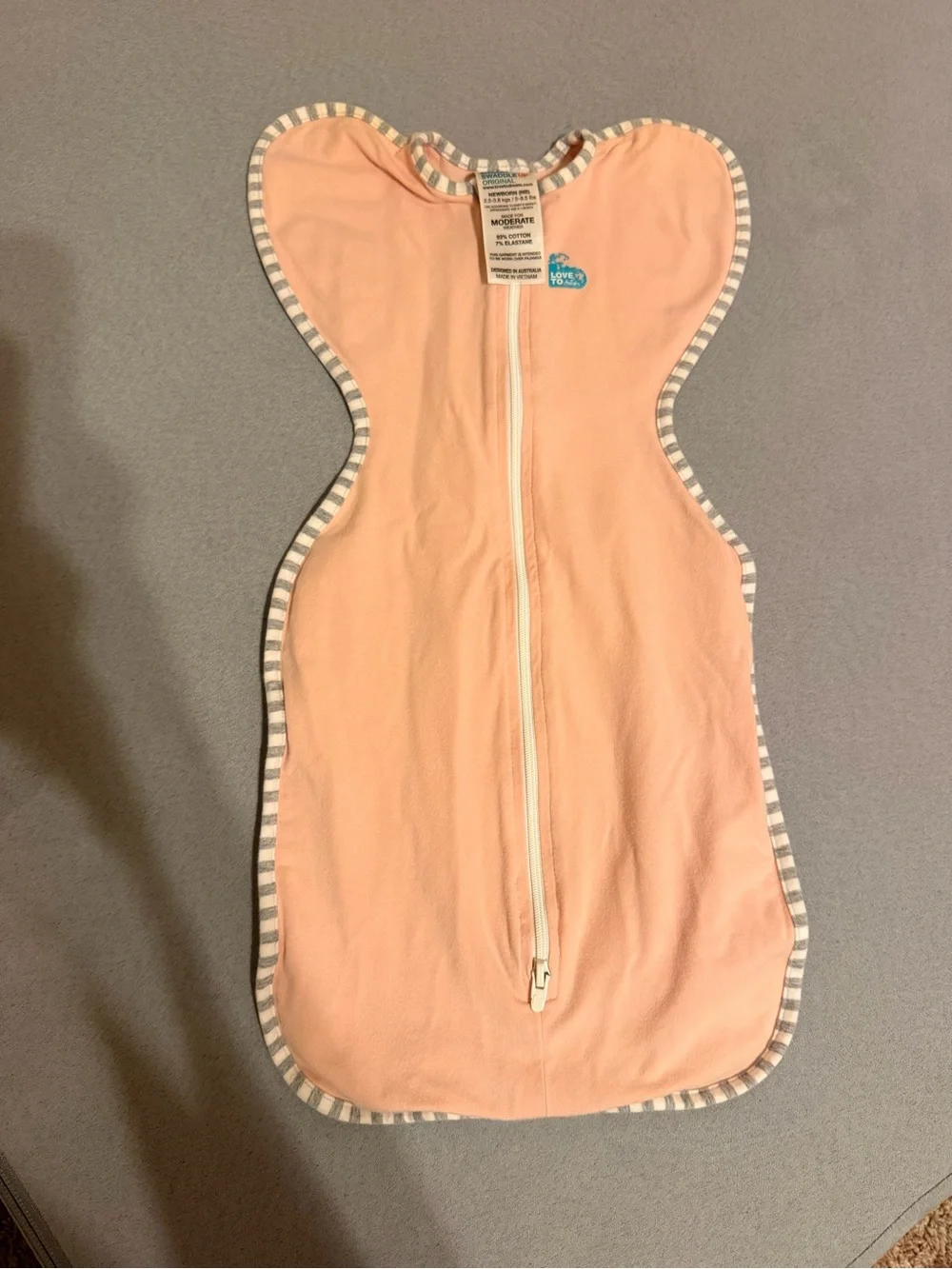 Love to Dream SwaddleMe Pink Infant Sleep Sack with Gray Trim - Zippered Swaddle